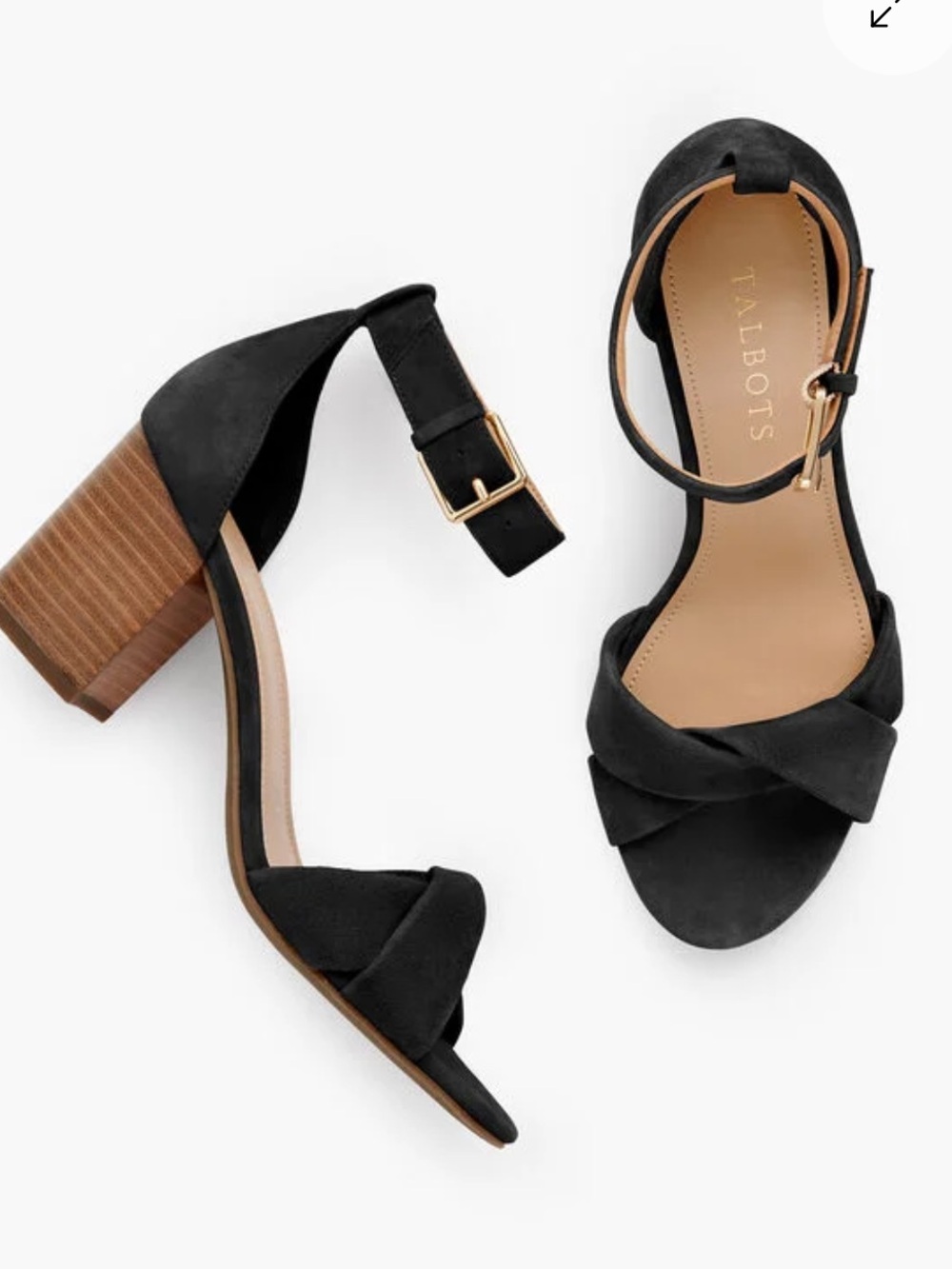 NWT Talbots Beatrice Black Suede Twist Ankle
Strap Block Heel Sandals Size 7